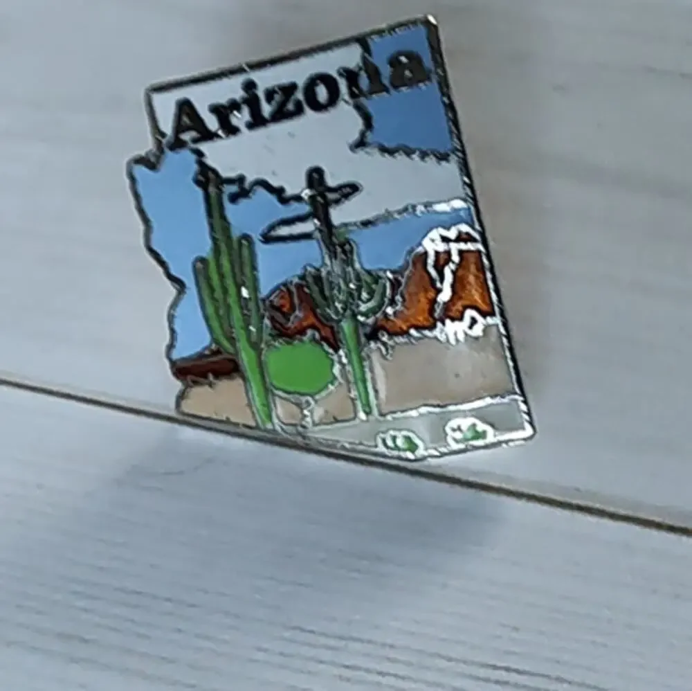 Arizona State Shaped Cactus Desert Sky Pin Souvenir Travel Hat Lapel Collectible